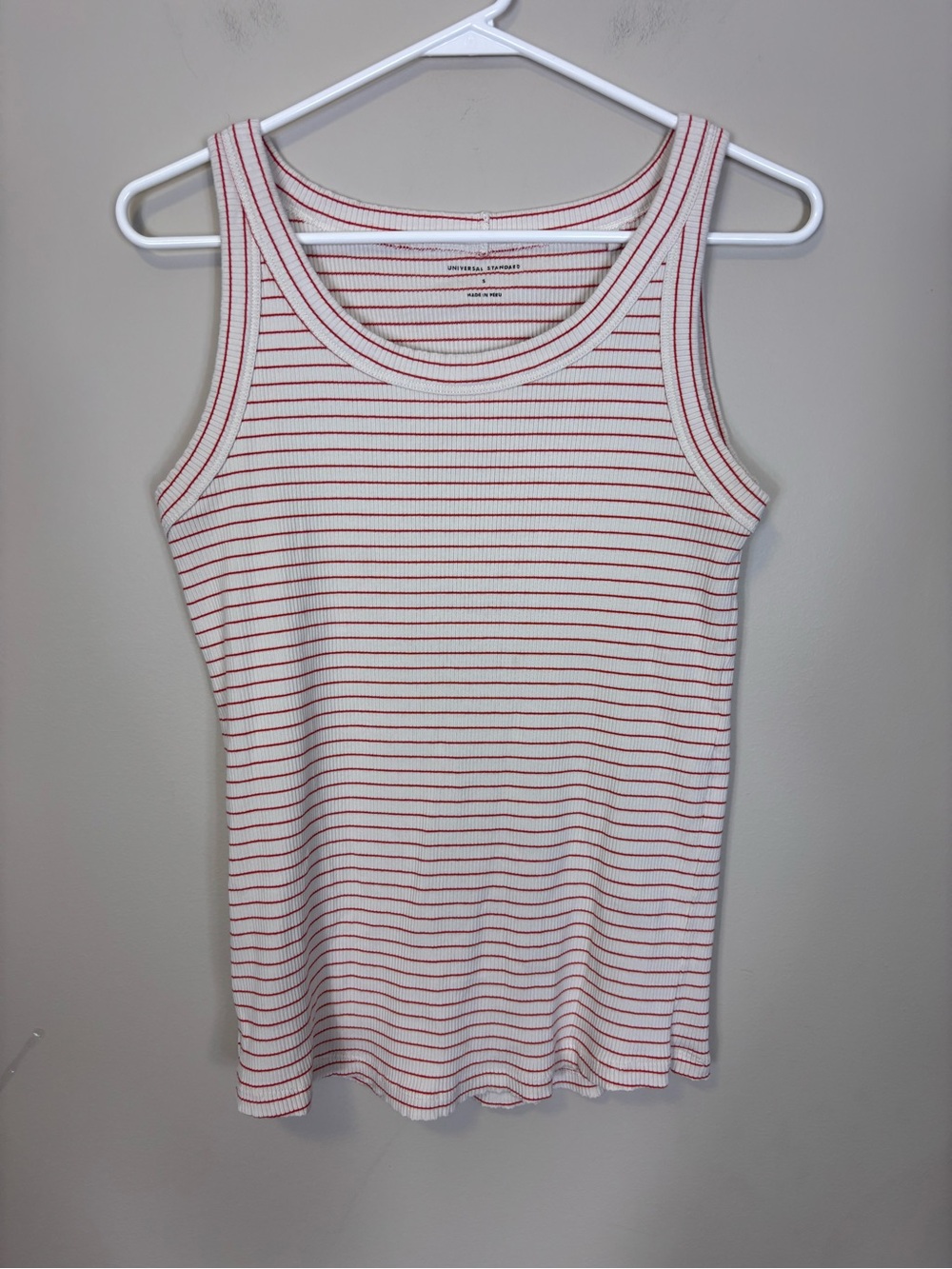 Universal Standard White with Red Striped Ribbed Tank Top Small